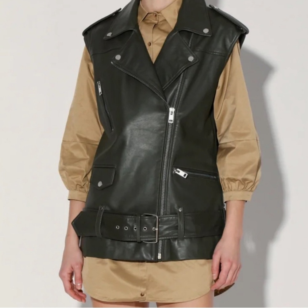 Walter Baker women biker brown leather jacket sleeveless/ vest size L